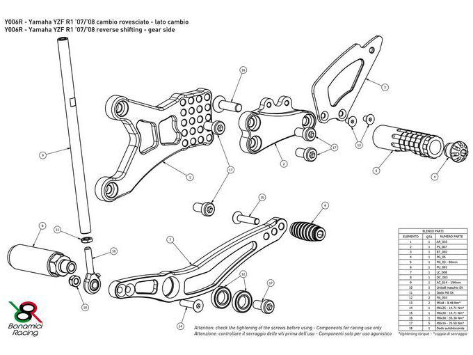 BONAMICI RACING Yamaha YZFR1 (07/08) Adjustable Rearset Two Wheels Hero
