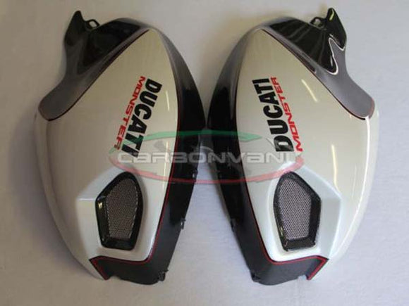 CARBONVANI Ducati Monster 696 (08/14) Carbon Fuel Tank Side Panels (White version) – Accessories in the 2WheelsHero Motorcycle Aftermarket Accessories and Parts Online Shop